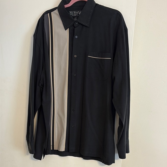 Nat Nast Other - Nat Nast men’s silk color block Black and Beige Button-Up Shirt. Size XL